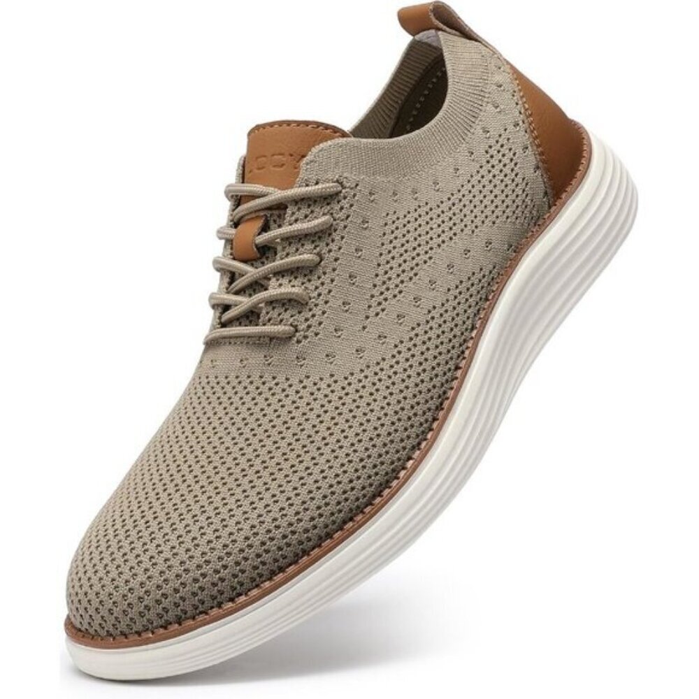 Vilocy Men's Khaki Casual Dress Oxfords Business Mesh Breathable Sneakers